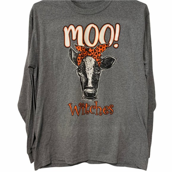 Tops - Moo Witches Graphic Gray Long Sleeve T Shirt